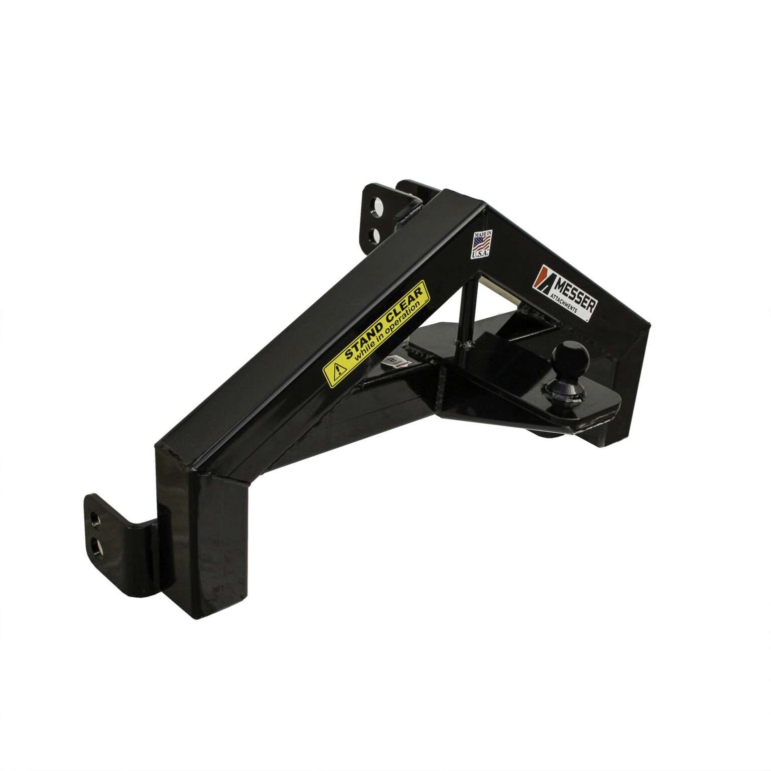 Messer Attachments 3 Gooseneck Tow Bar Hitch Category 2 and 3 with yellow branding