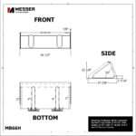 Drawing of Messer MB66H material bucket: Front width at 66 1/2", side height 22 1/4" with 70° angle, and 2" and 4" bottom braces.