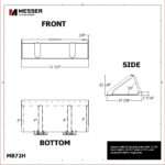 Messer MB72H bucket plan with 72 1/2" front width, 22 1/4" side at 70°, and spaced bottom supports.