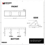 Messer MB84H bucket drawing: 84.5" wide front, 22.25" tall side at 70°, bottom with uniform supports.
