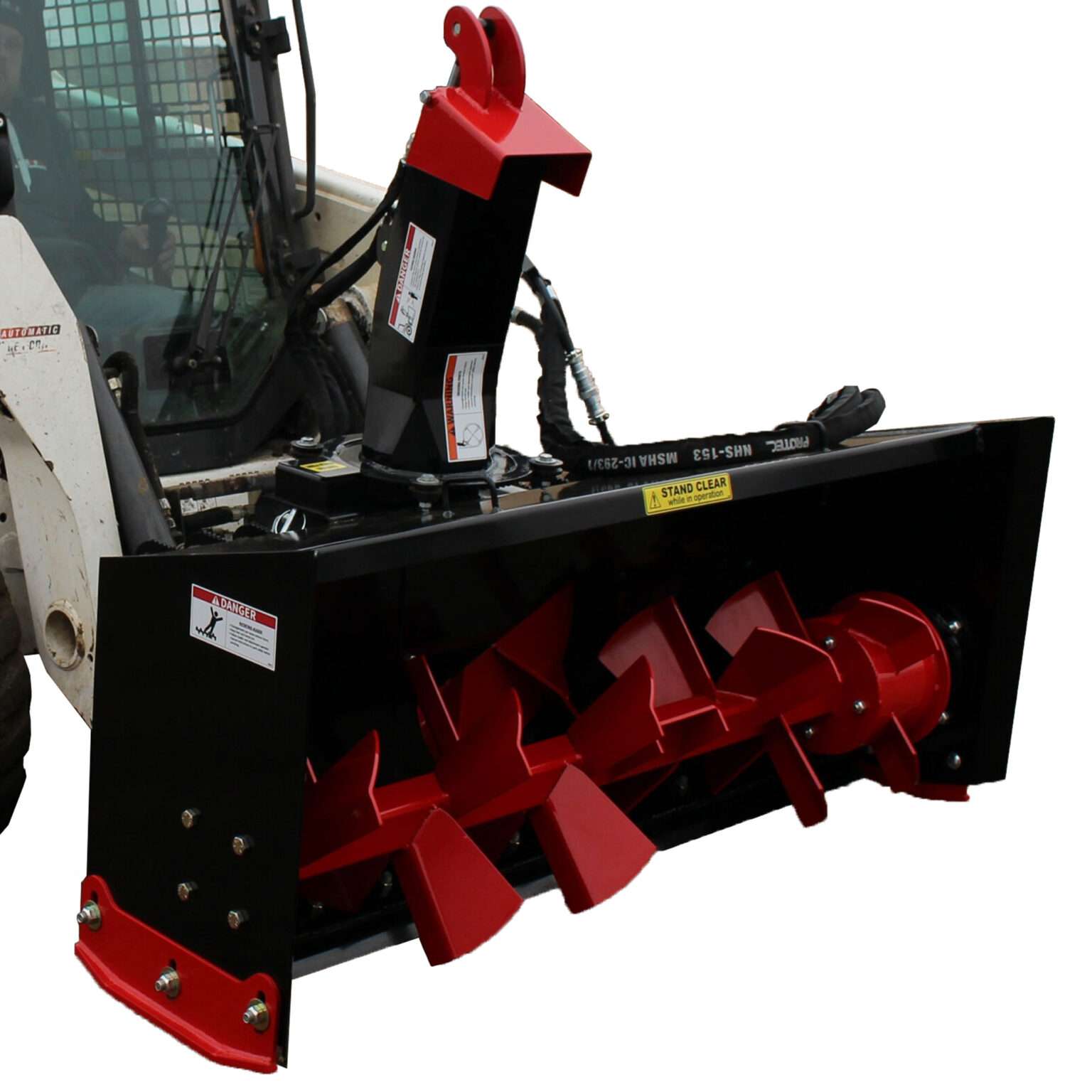 Messer Attachments High Flow Snow Blower right side view from top on skid loader