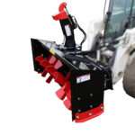 Snowblower attachment on skid loader left side view